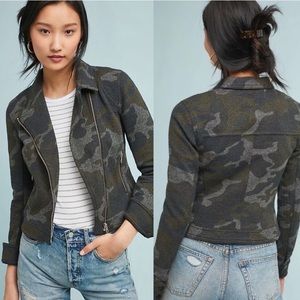 Anthropologie Camo Jacket Robin Motto Green Zip